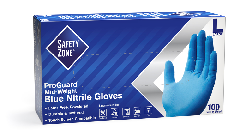 #GNDR-1M Safety Zone® ProGuard Blue Powdered Nitrile Gloves (4.1-mil)